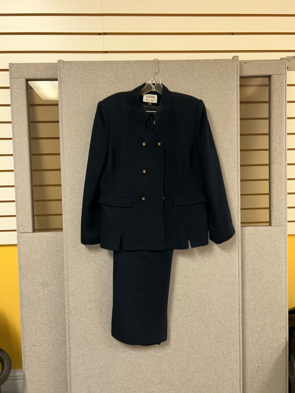 Kasper Dark Navy Double-Breasted Blazer and Skirt Set